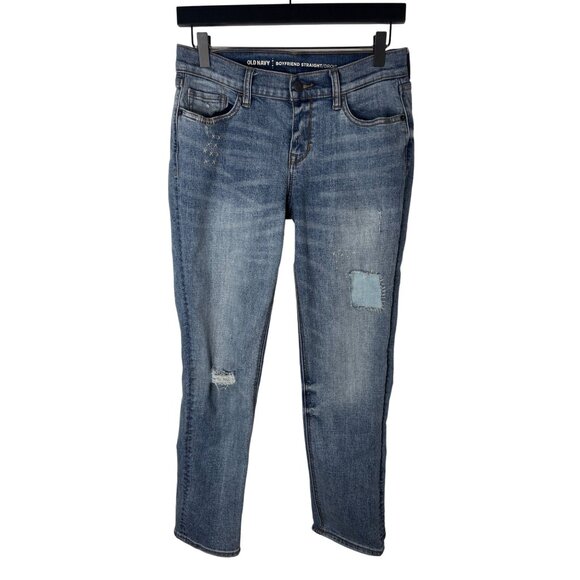 Old Navy Womens 4 27 Boyfriend Straight Distressed Ripped Stretch Denim Jeans - Picture 1 of 13